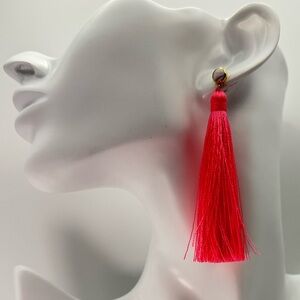 Gorjana Coral Pink Tassel Dangle Earrings Gold Tone Stud Boho Statement